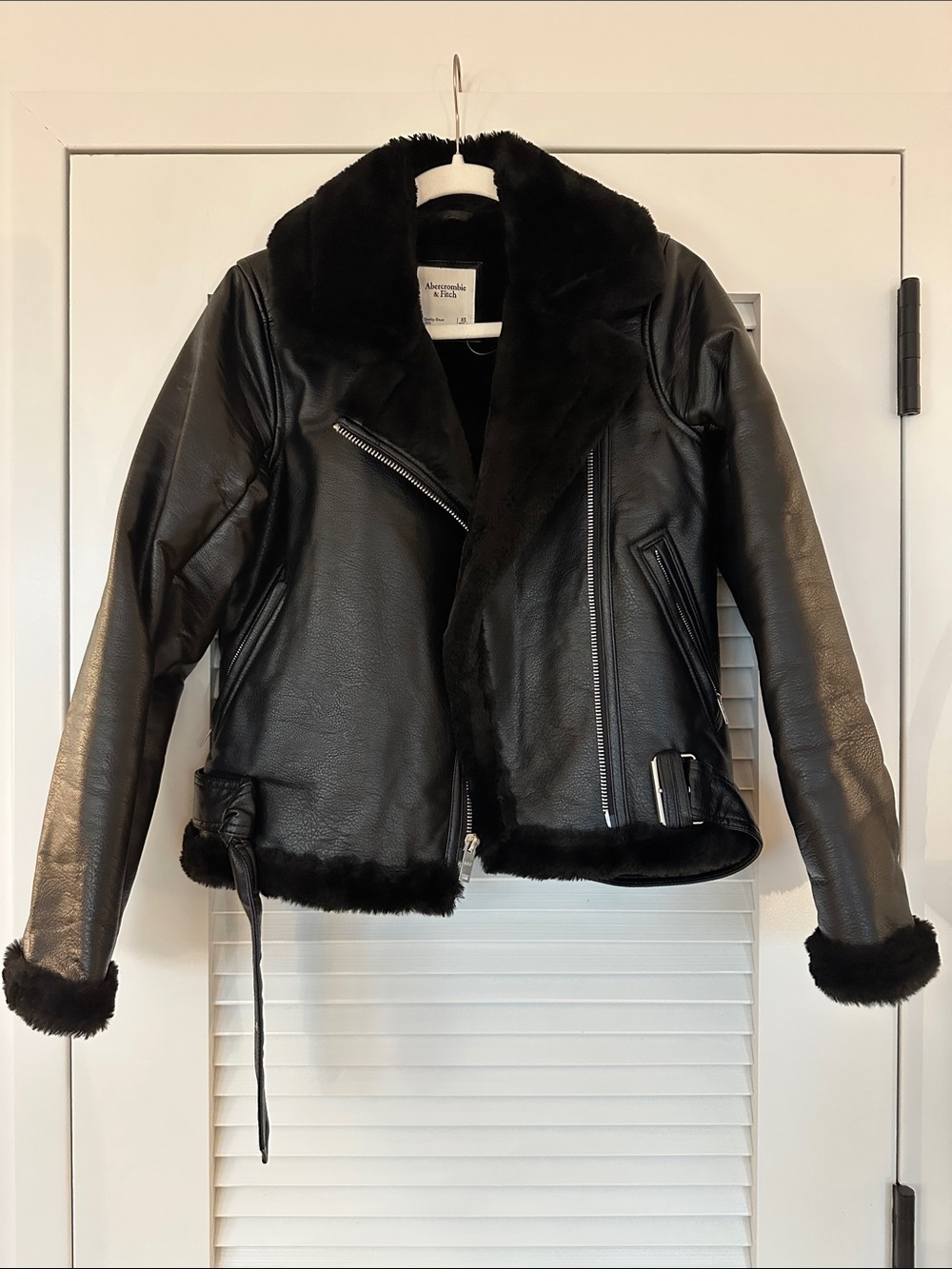 Abercrombie & Fitch Belted Faux Fur Moto Jacket XS
